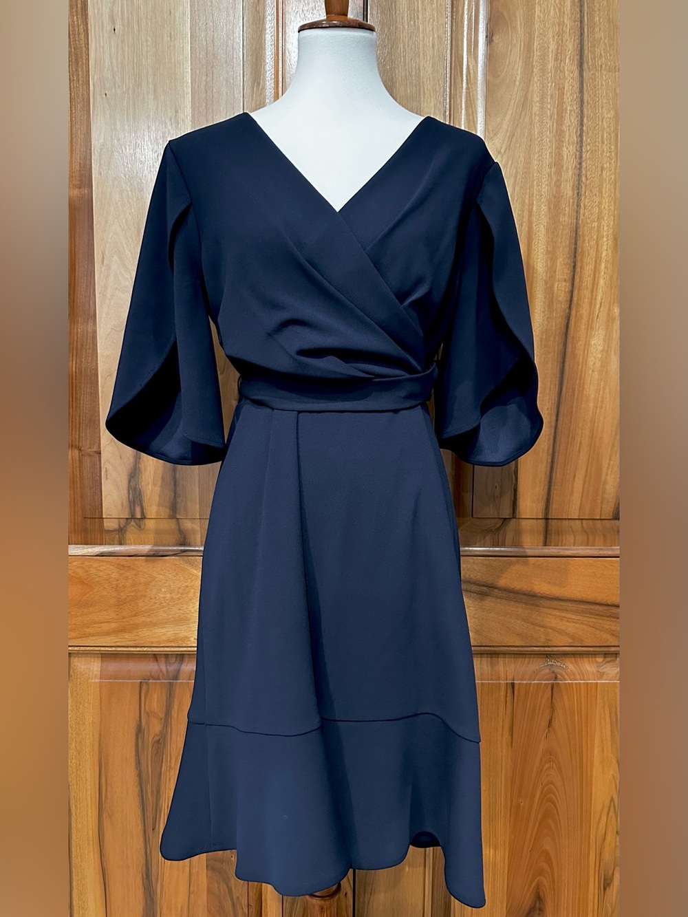 NWT DKNY Navy-Blue Flutter-Sleeve/Ruffle Dress, 12